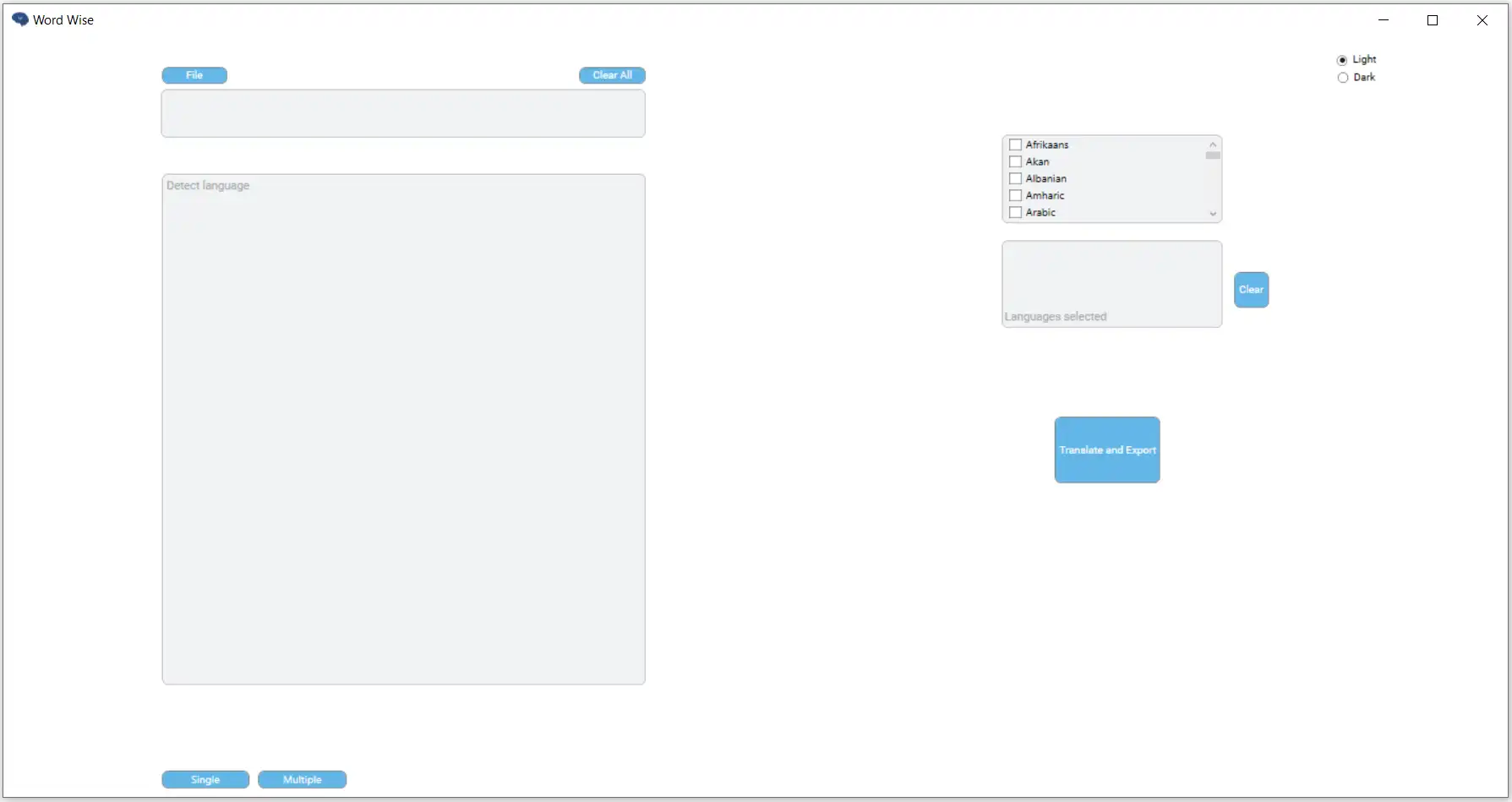 WordWise Mass File Translation Page