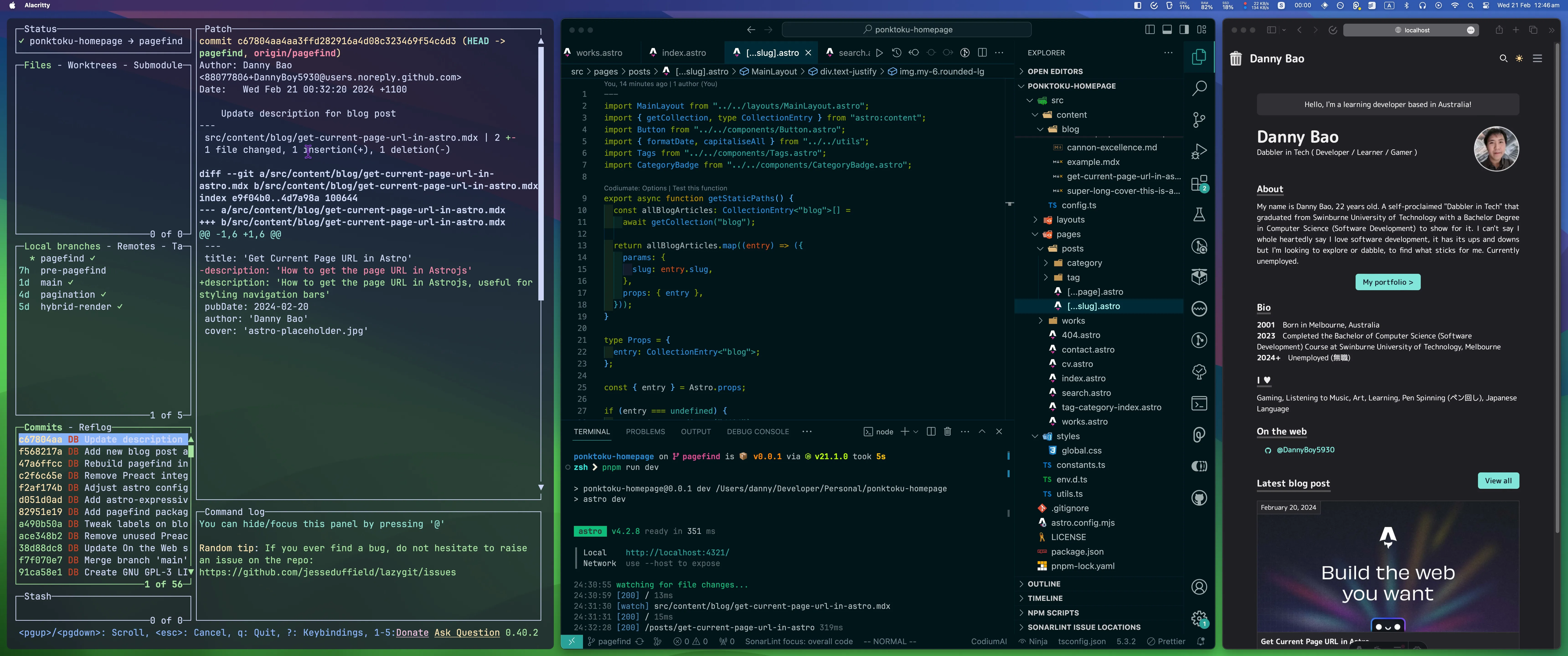 Development environment while making this website